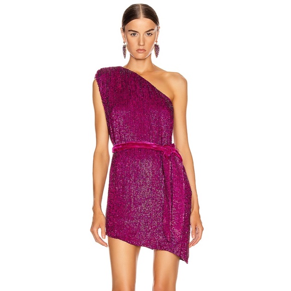 Retrofete Ella One Sleeve Dress in Magenta - Picture 1 of 11